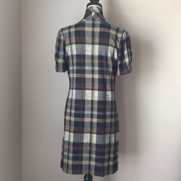 Short Sleeve Plaid Cowl Neck Dress - Picture 2 of 5